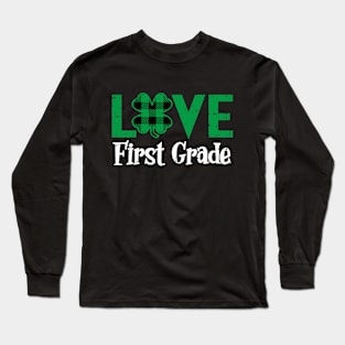 Love First Grade Plaid Shamrock St Patricks Day Teacher Long Sleeve T-Shirt